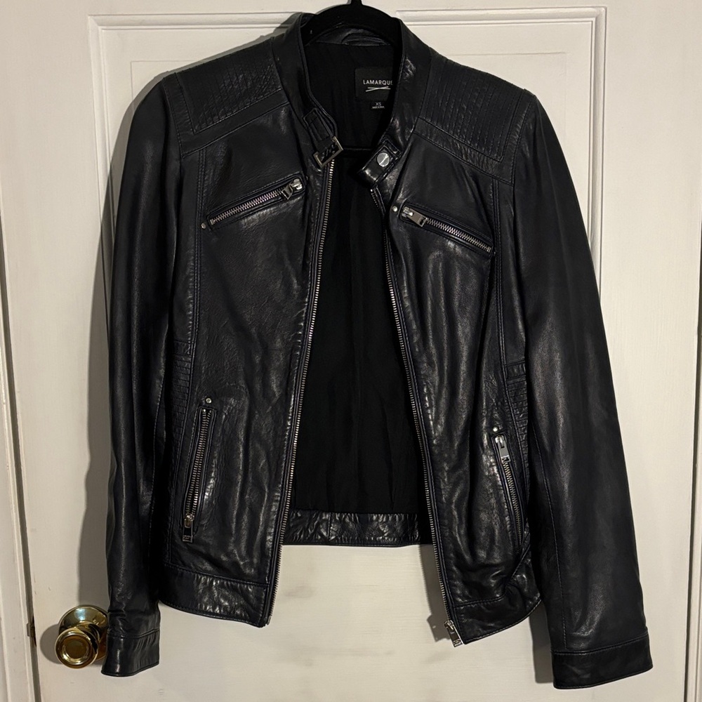 Lamarque Midnight Black Leather Biker Jacket